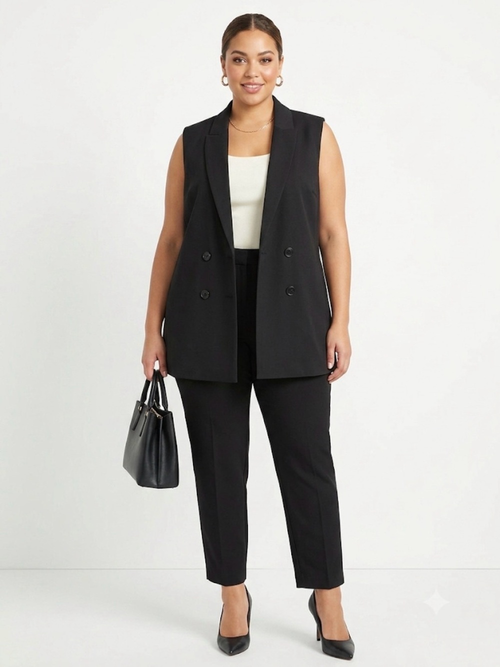 ELOQUII Black Double Breasted Longline Blazer Vest Plus Size 20